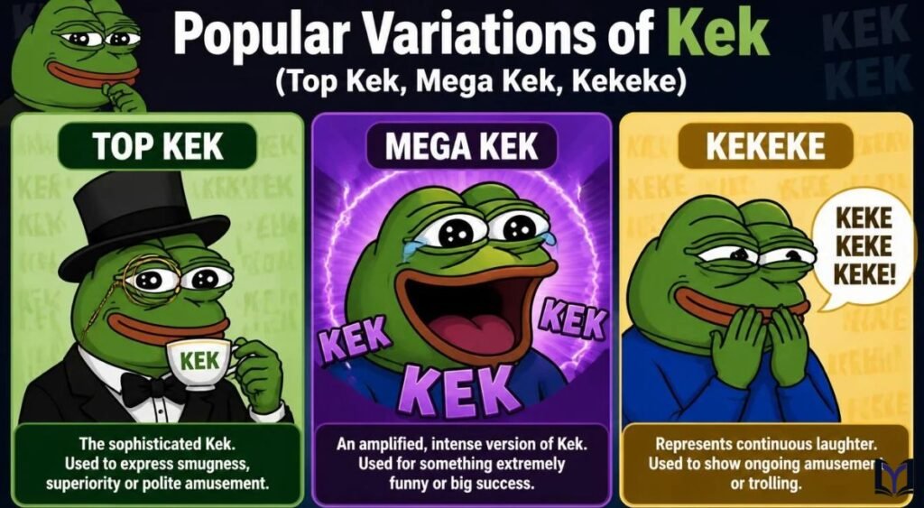Popular Variations of Kek (Top Kek, Mega Kek, Kekeke)